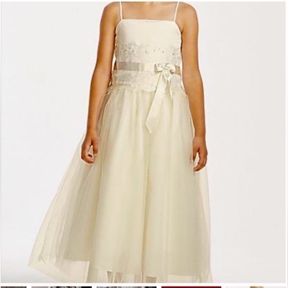 David’s Bridal Ivory and Champagne Flower Gurl Tulle Dress SZ 4 ! - Picture 1 of 9